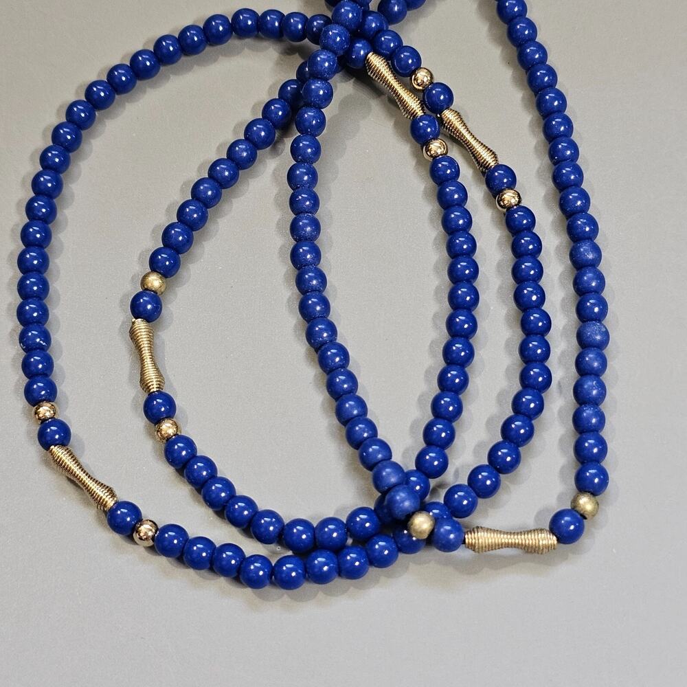 Avon ROYAL AZURA Necklace Royal Blue w/Gold Accent Beads 36” 1981 Vintage